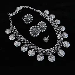 Arch gallery Women Silver Plated Oxidised Jewellery Set-picture-34