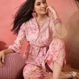 Sangria Printed Pure Cotton Three Quarter Sleeve Tunic & Trouser Co-Ords image 2