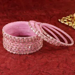 ZULKA Set Of 12 Diamond Stone Studded & Sitara Beaded Glass Bangles image 1