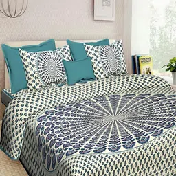 PYAARAPRINTS Sea Green & Beige Floral 350 TC King Bedsheet & 2 Pillow Covers 77" x 71"-picture-40