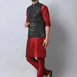 B BEN Men Maroon Kurta Sets image 5