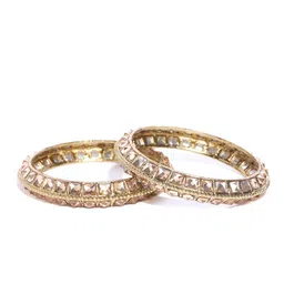 Priyaasi Set of 2 Peach-Coloured Antique Gold-Plated Stone-Studded Handcrafted Bangles image 2
