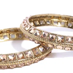 Priyaasi Set of 2 Peach-Coloured Antique Gold-Plated Stone-Studded Handcrafted Bangles image 4