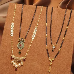 Ramdev Art Fashion Jwellery Set Of 4 Gold-Plated Stone-Studded & Beaded Mangalsutras image 1