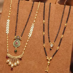 Ramdev Art Fashion Jwellery Set Of 4 Gold-Plated Stone-Studded & Beaded Mangalsutras image 2