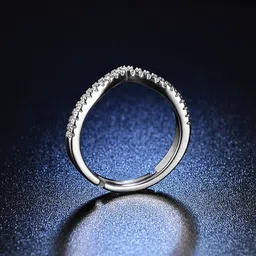 Yellow Chimes Women Silver Pleated Silver Tone Crystal Studded Finger Ring-picture-18