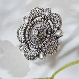 ATIBELLE Silver-Plated Stone-Studded Finger Ring-image-33