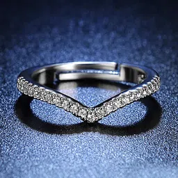 Yellow Chimes Women Silver Pleated Silver Tone Crystal Studded Finger Ring image 4