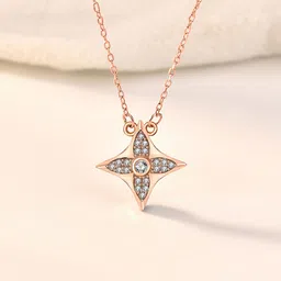 Yellow Chimes 92.5 Sterling Silver Rose Gold-Plated White CZ-Studded Star-Shaped Pendant With Chain image 1