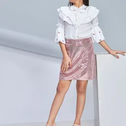 Peppermint Girls Autumn Winter Embroidered Band Collar Top With Skirt image 1