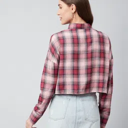 chimpaaanzee Women Oversized Fit Checkered Spread Collar Casual Shirt image 2