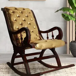 DZYN Furnitures Brown & Beige Upholstered Wood Rocking Chair-picture-30