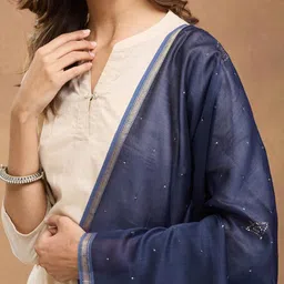 Fabindia Polka Dots Embroidered Mukaish Cotton Silk Dupatta image 2