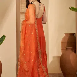 Sangria Women Shoulder Straps Floor Length Kurta with Trousers & Embroidered Dupatta Set image 2