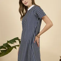 Mast & Harbour Women Striped Peter Pan Collar A-Line Mini Dress image 4