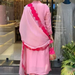 HERE&NOW Women Ethnic Motifs Regular Thread Work Chanderi Silk Kurta with Trousers & With Dupatta image 5