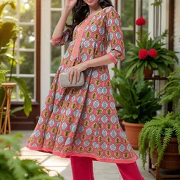 Pannkh Floral Printed Round Neck A-Line Kurta-image-8
