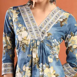 KIRNYA Women Floral Printed Tiered Pure Cotton Kurta with Palazzos image 5