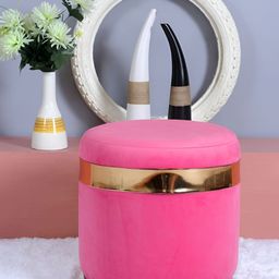 Shadowkart Pink & Gold-Toned Velvet Round Pouffes Ottomans Stool-picture-40