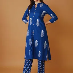 Ruvii Women Ethnic Motifs Printed Regular Pure Cotton Kurta With Trousers Kurta Sets image 2