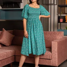 Pinly Women Floral Printed Square Neck Fit & Flare Dress-picture-12