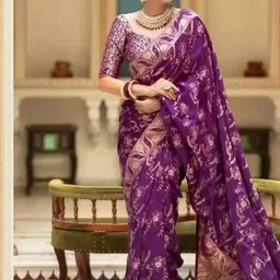 Aamish fashion Woven Design Zari Banarasi Saree With Blouse Piece image 4