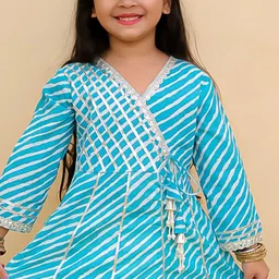 Aj DEZInES Girls Leheriya Printed Angrakha Gotta Patti Pure Cotton Kurta with Trousers image 2