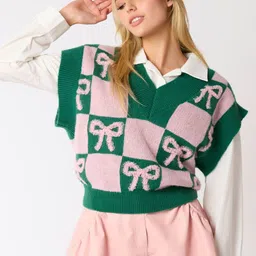 StyleCast Women Checked V-Neck Sweater Vest-image-24