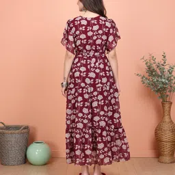 Anouk Floral Print Flutter Sleeve Ruffled Georgette A-Line Maxi Dress image 4