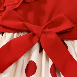 INCLUD Girls Polka Dot Printed Bow One Shoulder Fit & Flare Midi Dress image 3