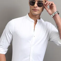HIGHLANDER Men Band Collar Solid Cotton Casual Shirt-picture-31