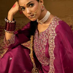 Indo Era Women Floral Embroidered Regular Sequinned Liva Kurta with Trousers & With Dupatta image 2