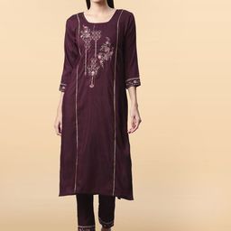 Anouk Rustic Women Floral Embroidered Regular Thread Work Kurta with Trousers-picture-16