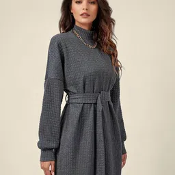 Blooming Tales Women Self Design High Neck Sheath Dress-image-31