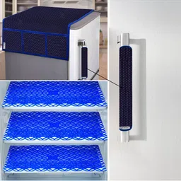 E-Retailer 5-Pcs Blue Printed Refrigerator Top Cover & Fridge Handle Cover & 3 Fridge Mats-picture-14