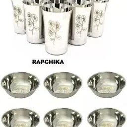 rapchika (Pack of 12) Combo Pack of 6 Designer bowl 200 ML & 6 Glass of 275 ml Glass Set Glass Set Water/Juice Glass-picture-32