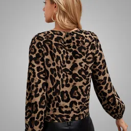 dream beauty fashion Casual Regular Sleeves Printed Women Brown, Beige, Black Top image 2