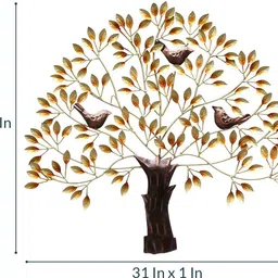 pitaraplex Metal Wall Hanging 3 Bird Tree Home Décor, Gold, 29X1X31 Inch image 3