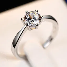 zevrr Silver Solitaire Ring with 92.5 satmp Silver Cubic Zirconia Silver Plated Ring-picture-11