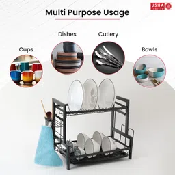 usha shriram Utensil Kitchen Rack Dish Rack Set Plate Bowl Holder Kitchen Basket for Storage Carbon Steel image 4