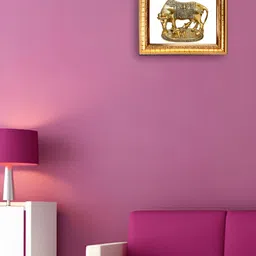 Hawai Gold Toned Kamdhenu Cow with Calf Rectangular Wooden Wall Photo Frame image 1