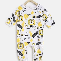 berrytree Infant Kids White & Yellow Printed Slim Fit Organic Cotton Sleepsuit-picture-20