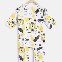 berrytree Infant Kids White & Yellow Printed Slim Fit Organic Cotton Sleepsuit image 2