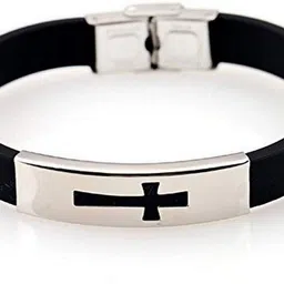 university trendz Rubber Silver Coated Bracelet-picture-11