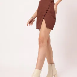 dressberry Women Solid Wrap Around Brown Skirt image 4