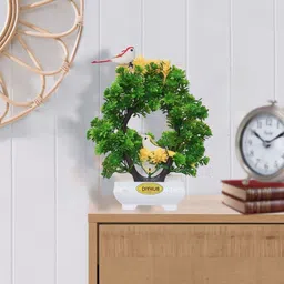 diyhub Artificial green plant with sparrow for dinning table, bedroom etc. Bonsai Wild Artificial Plant with Pot image 4
