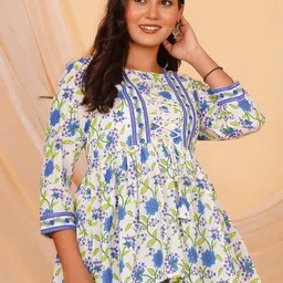 aaradhya Party Regular Sleeves Printed Women Blue Top image 1