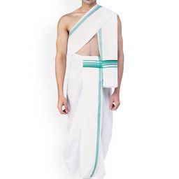 Exotic India Men Mid Rise Cotton Dhoti and Angavastram-picture-3