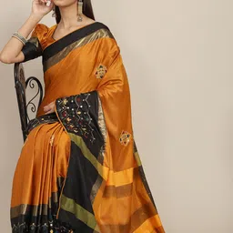 KALINI Ethnic Motifs Embroidered Sequinned Silk Cotton Saree-picture-45