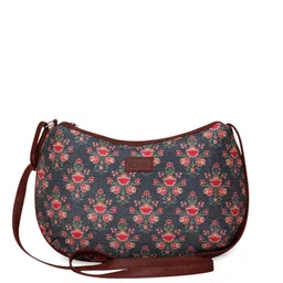 ZOUK Navy Blue Floral Printed Half Moon Sling Bag image 1